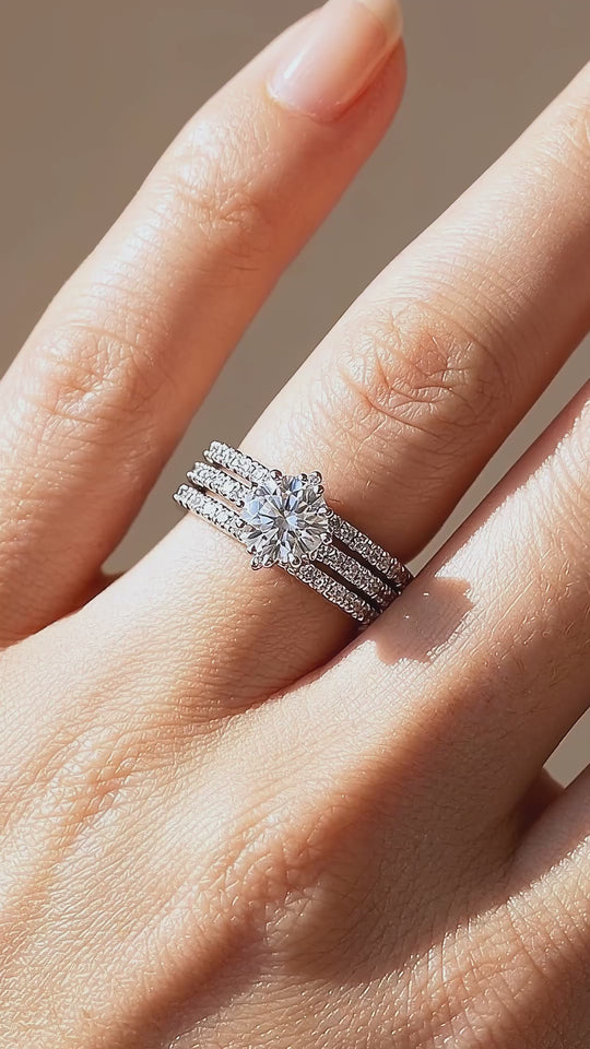 Triple Band Moissanite Bridal Ring | 925 Sterling Silver | PRM7174