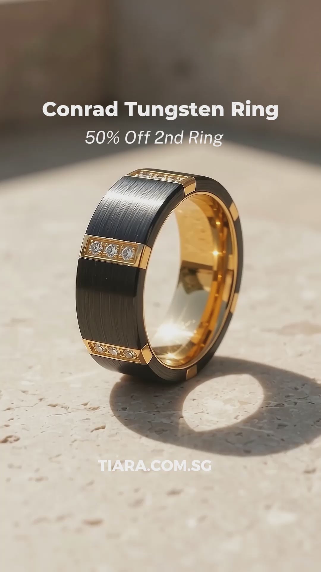 Conrad Brushed Gold Tungsten Carbide Ring | Men&