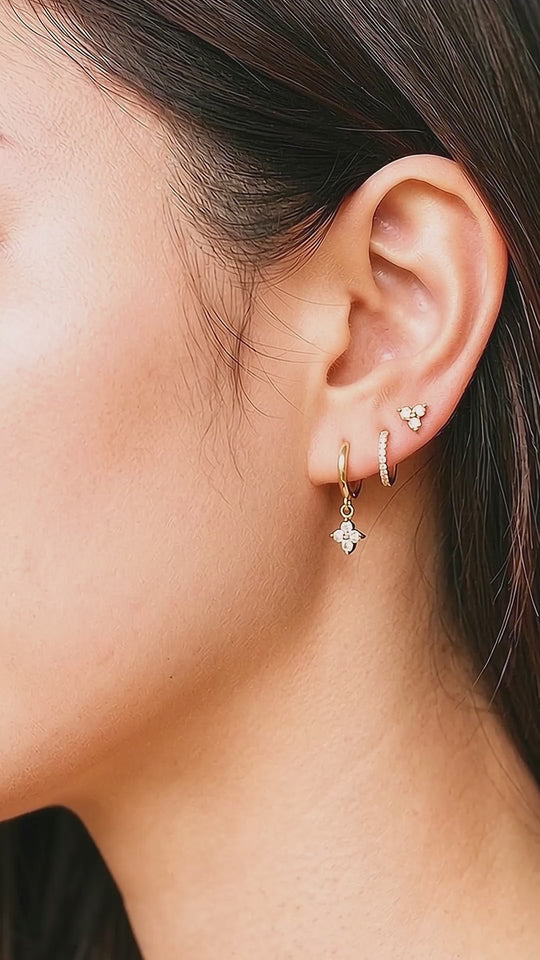 Floral Huggie Drop, Pave Huggie and Cluster Stud Earrings Set (3 Pairs) | Luxe3777