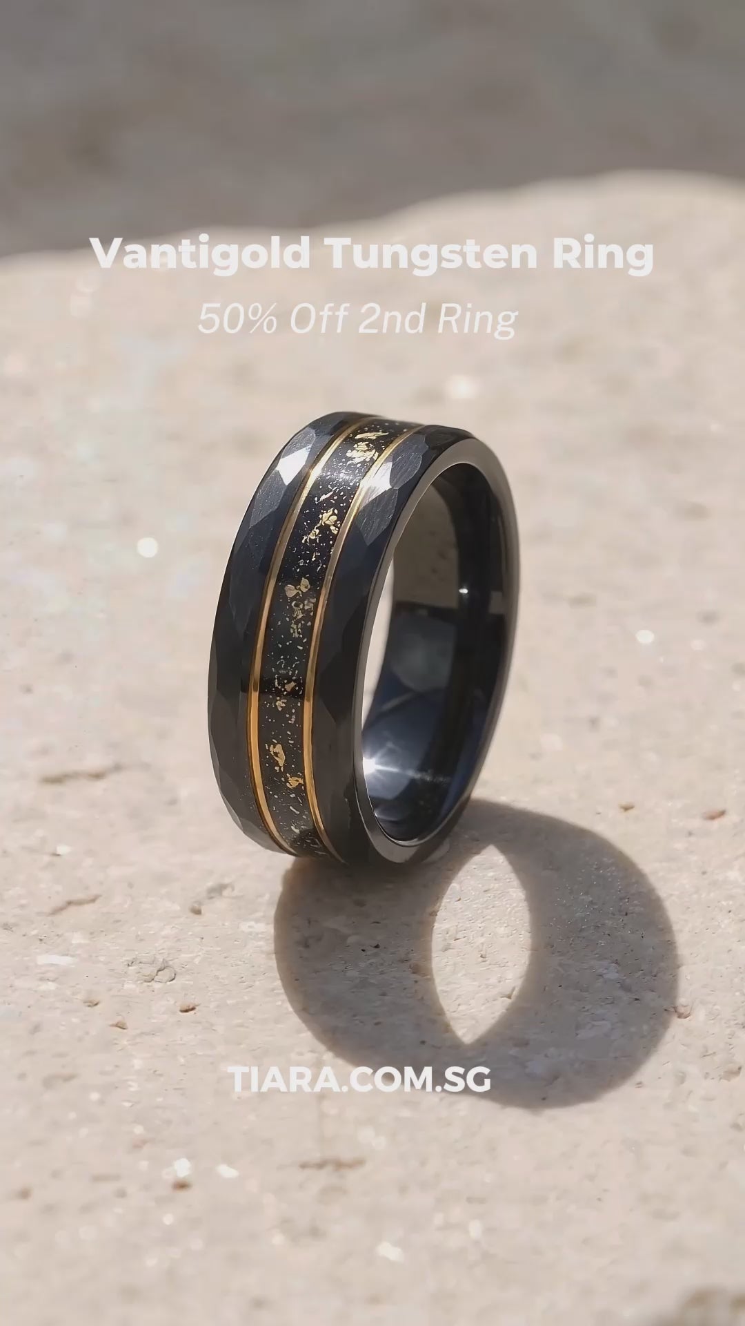 Vantigold Hammered Gold Flake Inlay Black Tungsten Carbide Ring | Men&