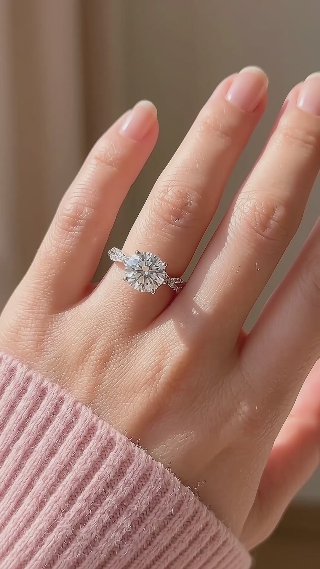 Twisted Pavé Round Solitaire Women Ring | 925 Sterling Silver | PRM7146