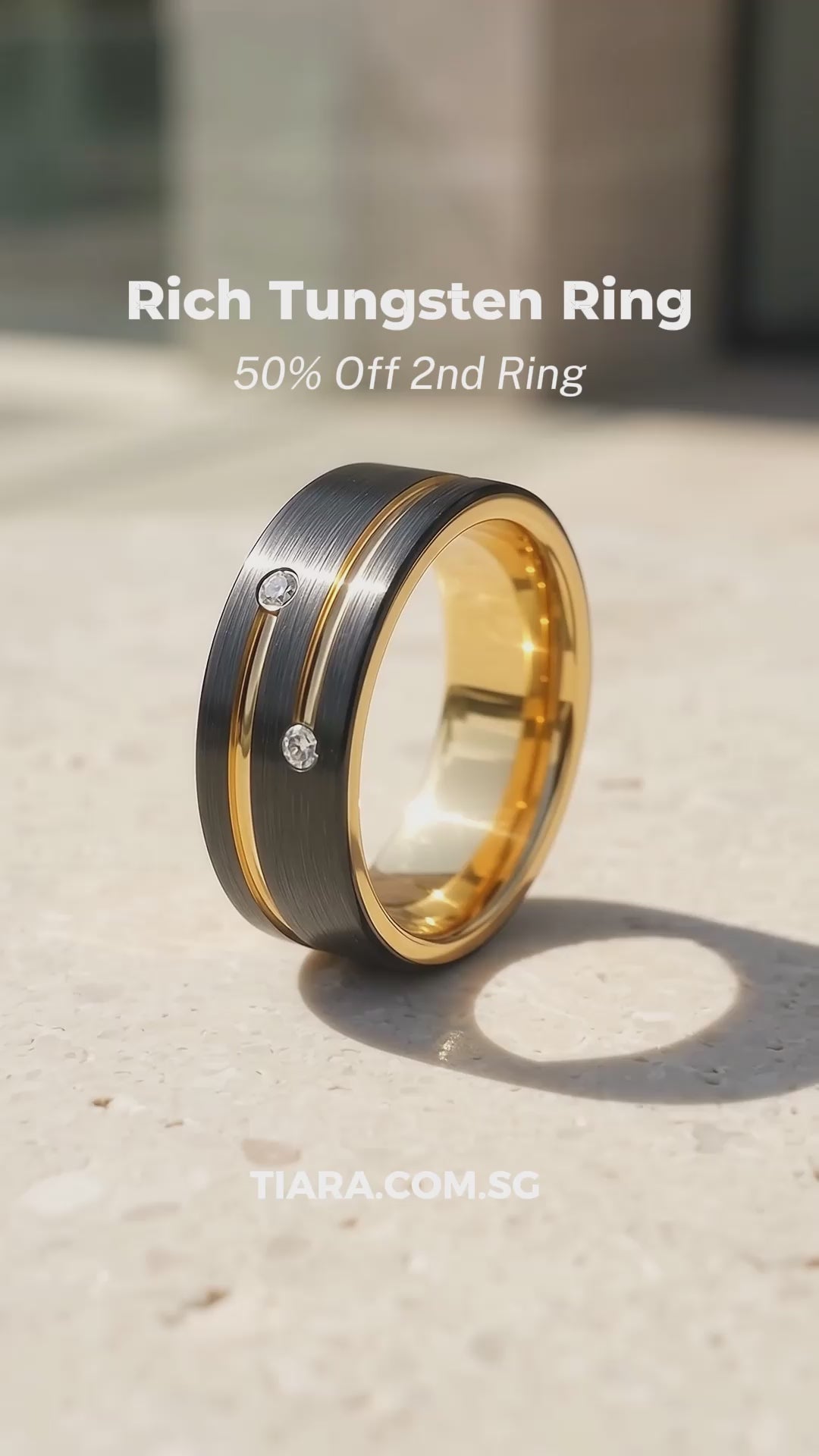Rich | Brushed Dual Stone Black Tungsten Carbide Ring | Men&