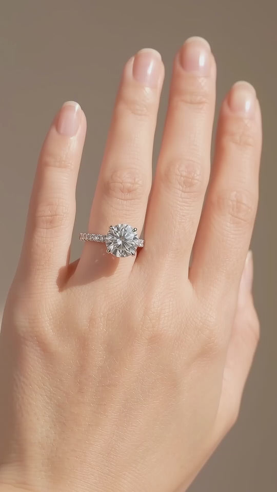 Round Pavé Solitaire Ring | 3.00ct | Moissanite | 925 Sterling Silver | Prm7161
