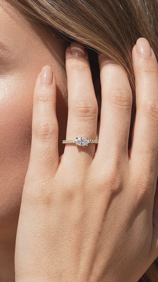 0.5 Carat East-West Oval Moissanite Pavé Band Ring | 925 Sterling Silver | PRM5044