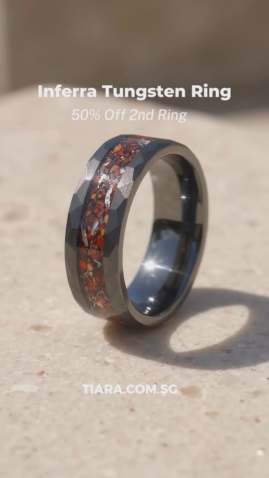 Inferra Crushed Stone Inlay Black Tungsten Carbide Ring | Men&