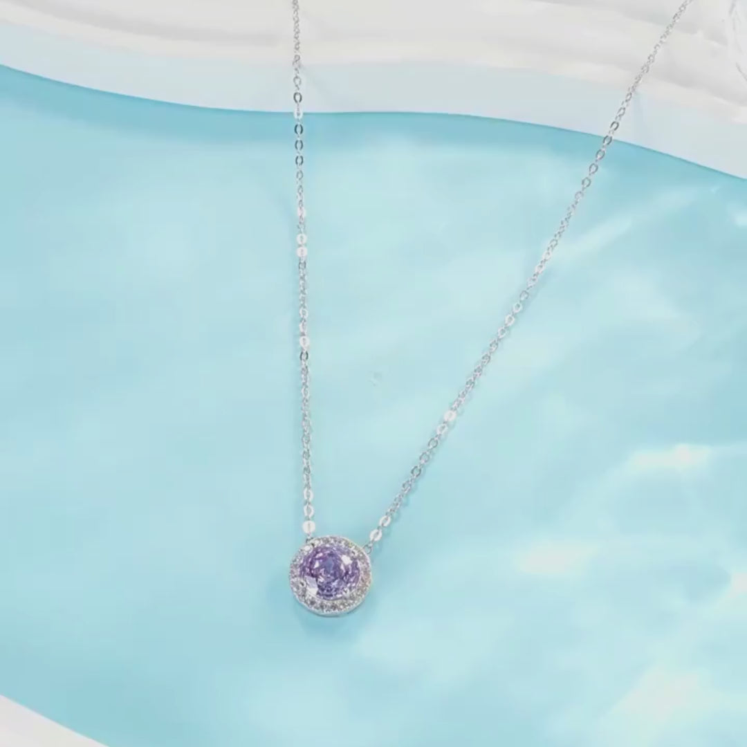 Round Halo Necklace | 925 Sterling Silver | Purple | Prm2032