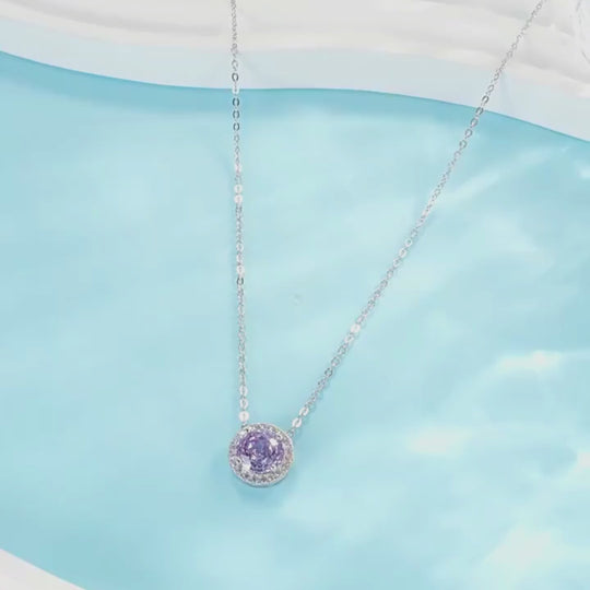 Round Halo Necklace | 925 Sterling Silver | Purple | Prm2032