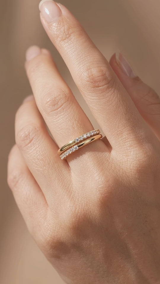 Double-Band Half-Pavé Moissanite Ring | 925 Sterling Silver | PRM5052