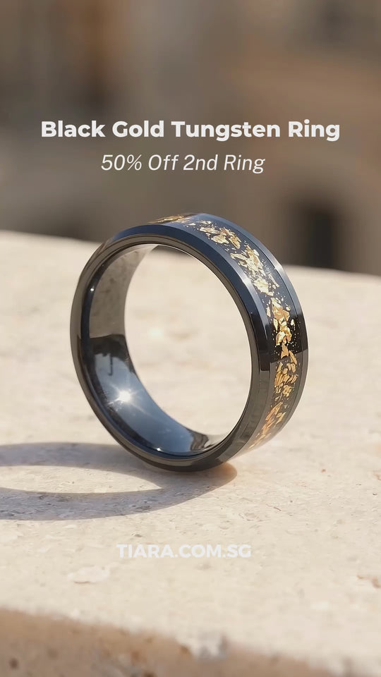 Black Gold Foil Inlay Black Tungsten Carbide Ring | Men&