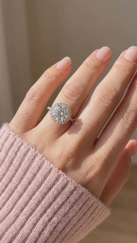 Round Moissanite Halo Ring | 925 Sterling Silver | PRM7218