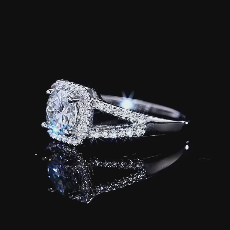 Brilliant Cushion Halo Moissanite Ring | 925 Sterling Silver | PRM7124