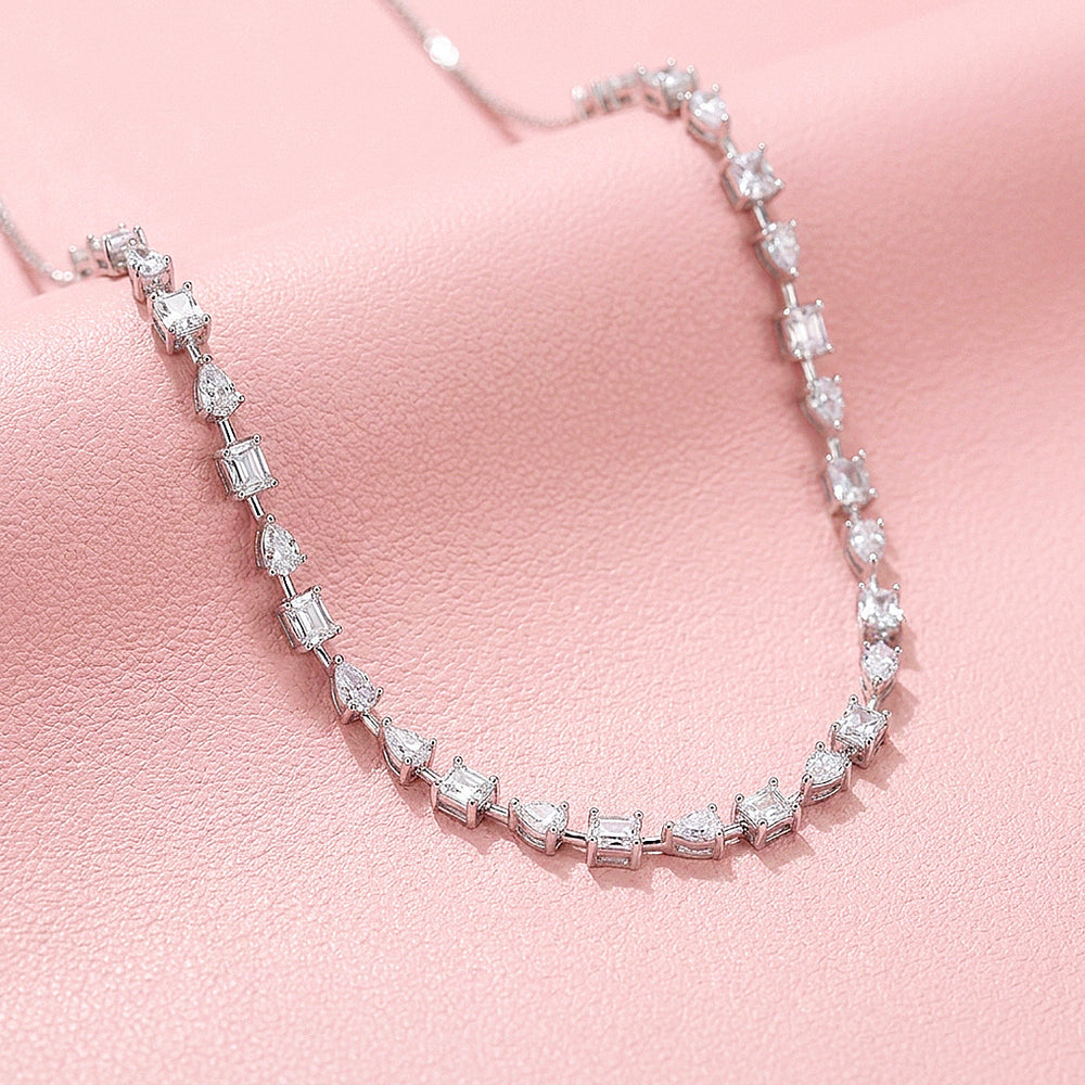 Fancy Multi-Shape Genuine Moissanite 925 Silver Necklace | PRM2095