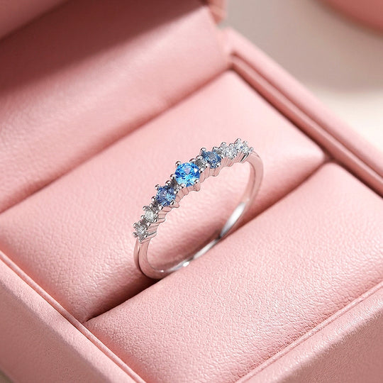 Blue Ombré Gradient Row Ring | Diamond Simulant | 925 Sterling Silver | Prm5022
