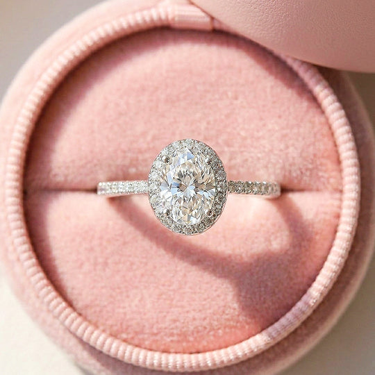 Oval Halo Moissanite Engagement Ring | 925 Sterling Silver | PRM7194
