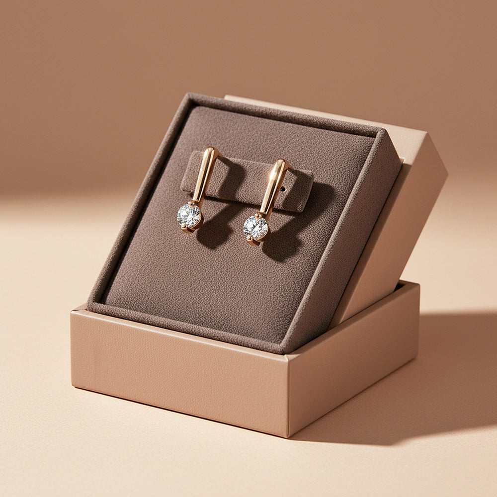 Minimalist Solitaire Drop Earrings | Moissanite | 14K Rose Gold Plated 925 Sterling Silver | Prm8156 - Earrings | Singapore Jewellery, Wedding Rings & Gifts | Same Day Delivery | Tiara.com.sg
