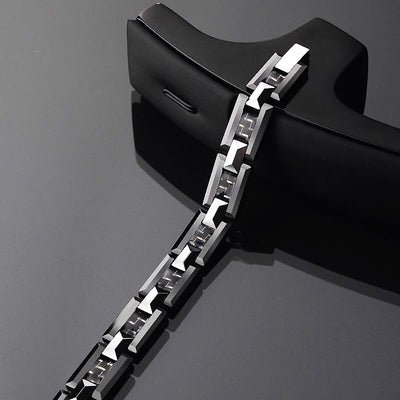 Black Ceramic and Tungsten Link Bracelet Tungsten Bracelets - Tiara.com.sg Singapore Jewelry & Bags