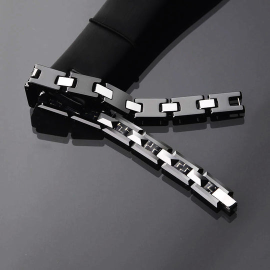 Black Ceramic and Tungsten Link Bracelet Tungsten Bracelets - Tiara.com.sg Singapore Jewelry & Bags