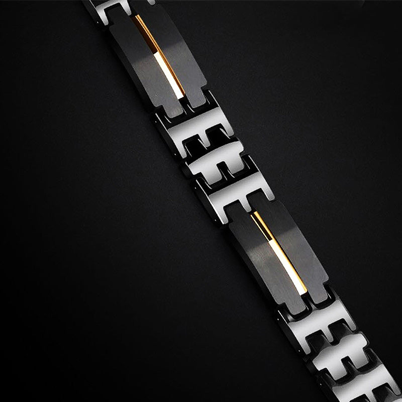 Black with Gold Stripe Tungsten Bracelet Tungsten Bracelets - Tiara.com.sg Singapore Jewelry & Bags