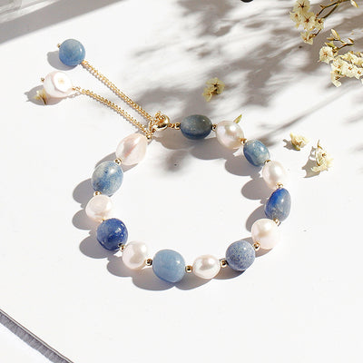 C108 - Blue Aventurine stones & Pearls Bracelet - Tiara.com.sg Singapore Jewelry & Bags