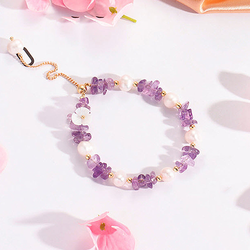 C109 - Amethyst stones & Pearls Bracelet - Tiara.com.sg Singapore Jewelry & Bags