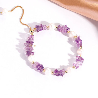 C109 - Amethyst stones & Pearls Bracelet - Tiara.com.sg Singapore Jewelry & Bags