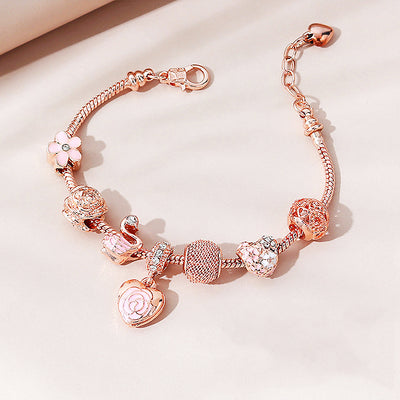 Luxe6082 - Rose Heart & Swan Charm Bracelet Bracelet - Tiara.com.sg Singapore Jewelry Shop