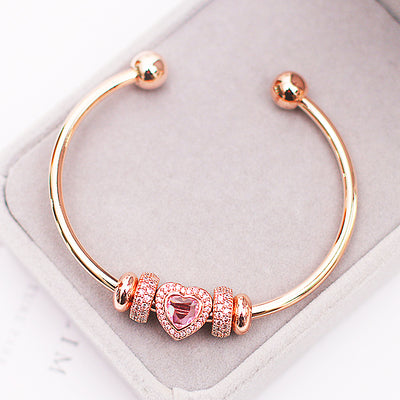 Luxe6085 - Heart Charm Bangle Bracelet - Tiara.com.sg Singapore Jewelry Shop
