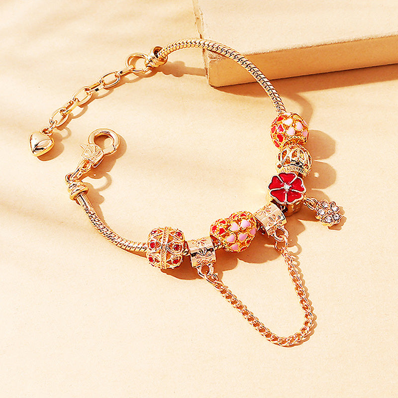 Luxe6101 - Flower Heart Charm Bracelet Bracelet - Tiara.com.sg Singapore Jewelry Shop